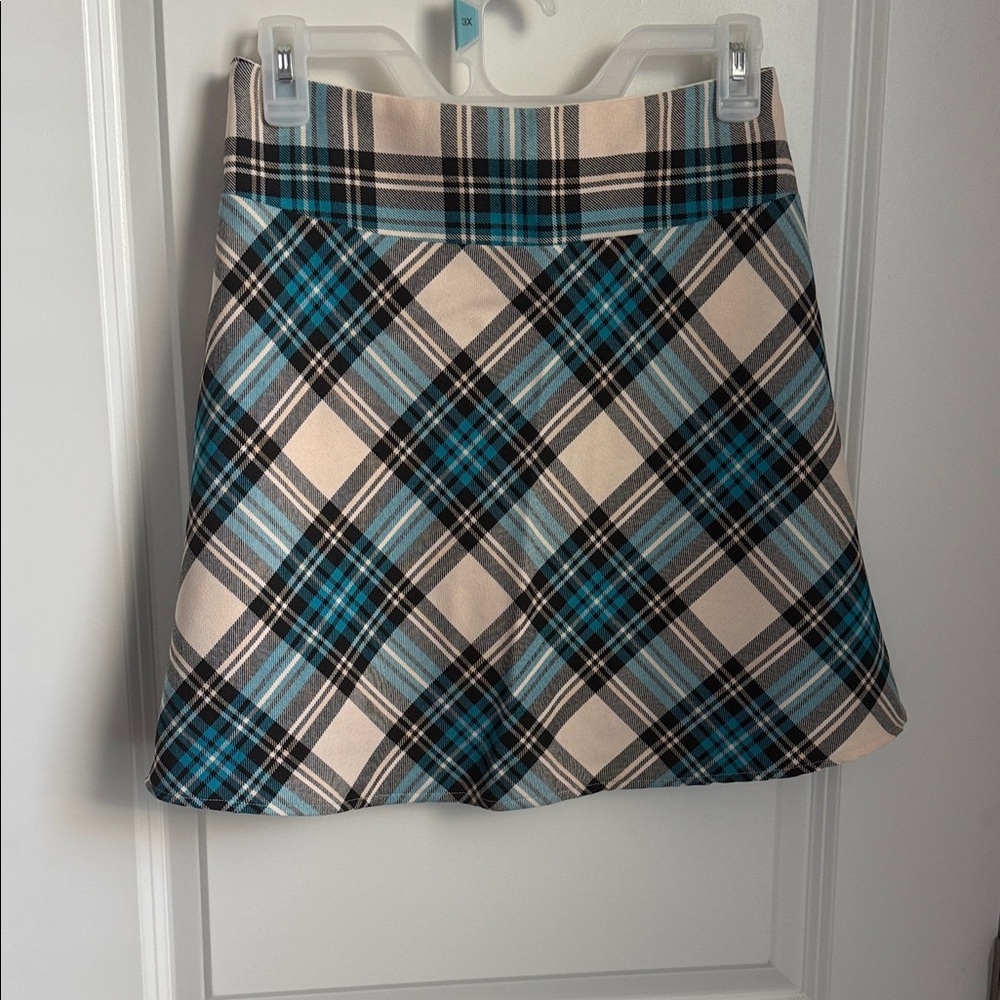 Tailored Tennis Preppy Plaid  A-Line Skirt in Blue and Cream Tailored Y2K